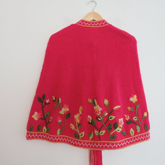 LOVESHACKFANCY Brighton Wool Blend Floral Knit Pink Cloak Cottagecore Coquette - Picture 12 of 16